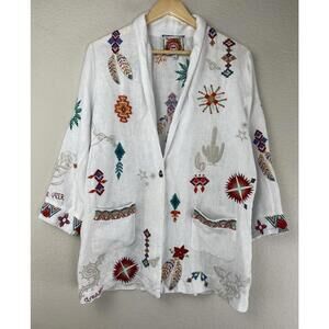 JOHNNY WAS  Women’s Embroidered Linen Blazer Desert Theme Small *Read For Flaws*